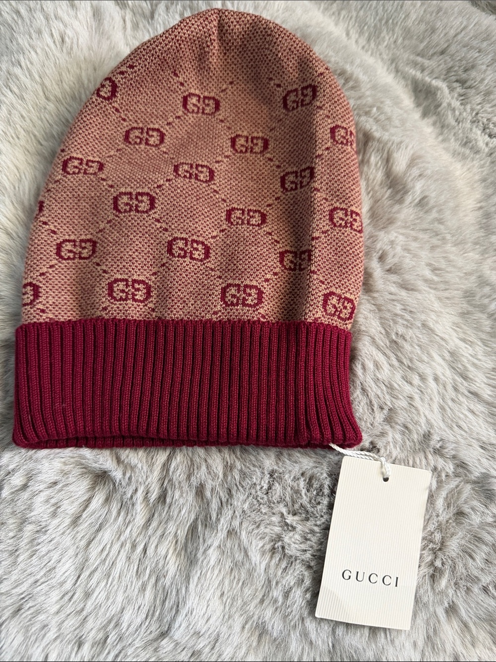 Gucci Tan and Burgundy GG Knit Beanie for Kids